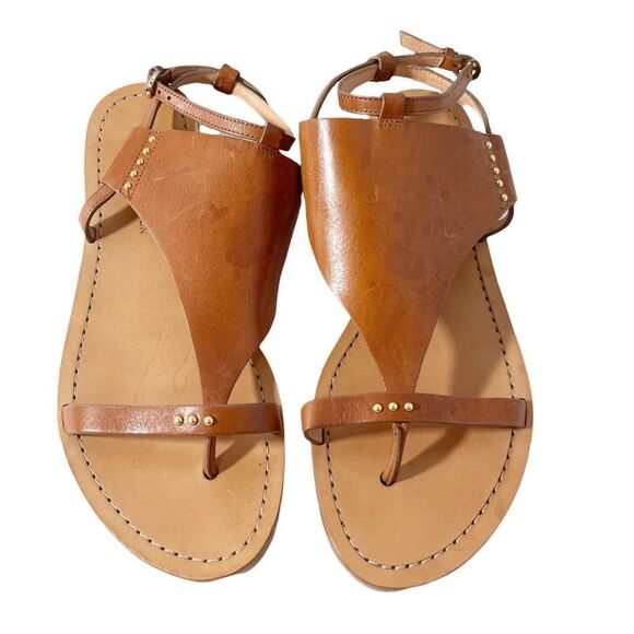 Sergerson Morrison Sweast Leather Tan Brown Gladiator Studded Sandals Size 9 - Picture 1 of 7